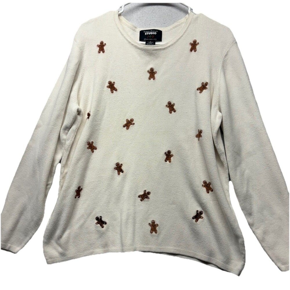VTG Designers Originals Studio Joy XL Christmas Embroidered Gingerbread Sweater